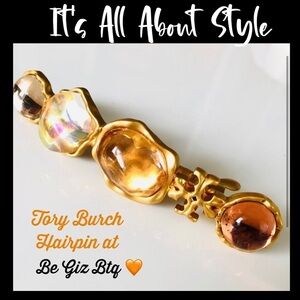 🆕Tory Burch Authentic Roxanne Gold & Orange Tones With Tory Logo Hair Barrette